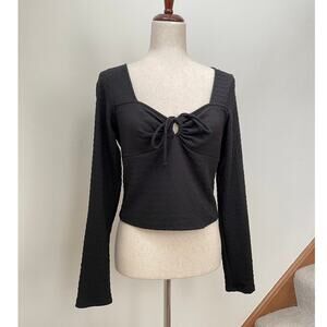 Kirious Nordstrom Top Womens L Black Tie Front Cinch Sweetheart Neck Long Sleeve